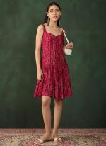 Chinon Red Daily Wear Foil Print Readymade Short Dress